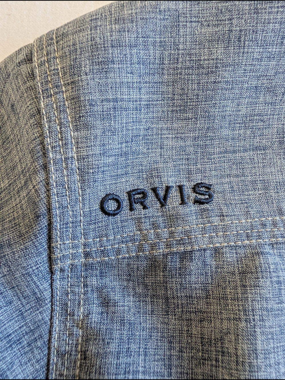 Orvis Men's Shirt Small Tech Chambray Work Active Fit Trout Bum, Vented, Fishing - Picture 7 of 7